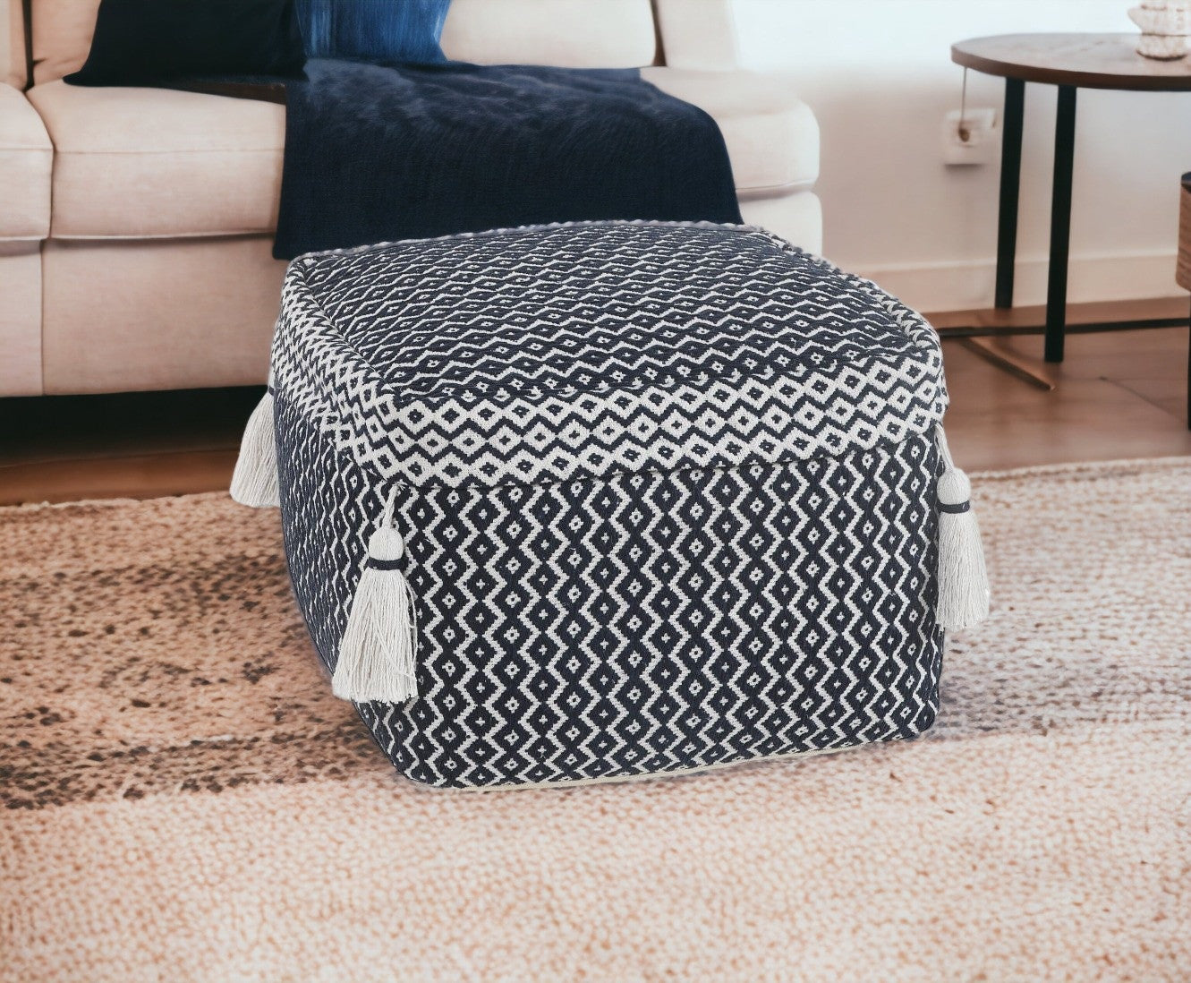 18" Blue 100% Cotton Ottoman