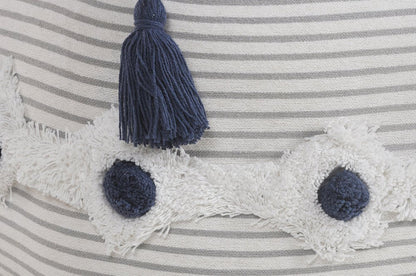 18" Gray Cotton Striped Pouf Ottoman