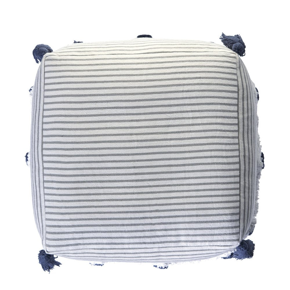 18" Gray Cotton Striped Pouf Ottoman