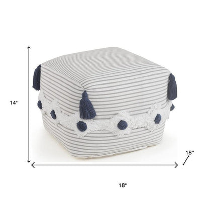 18" Gray Cotton Striped Pouf Ottoman