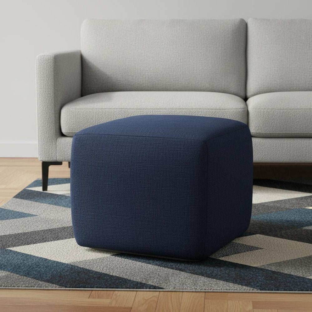 18" Blue Cotton Patchwork Pouf Ottoman