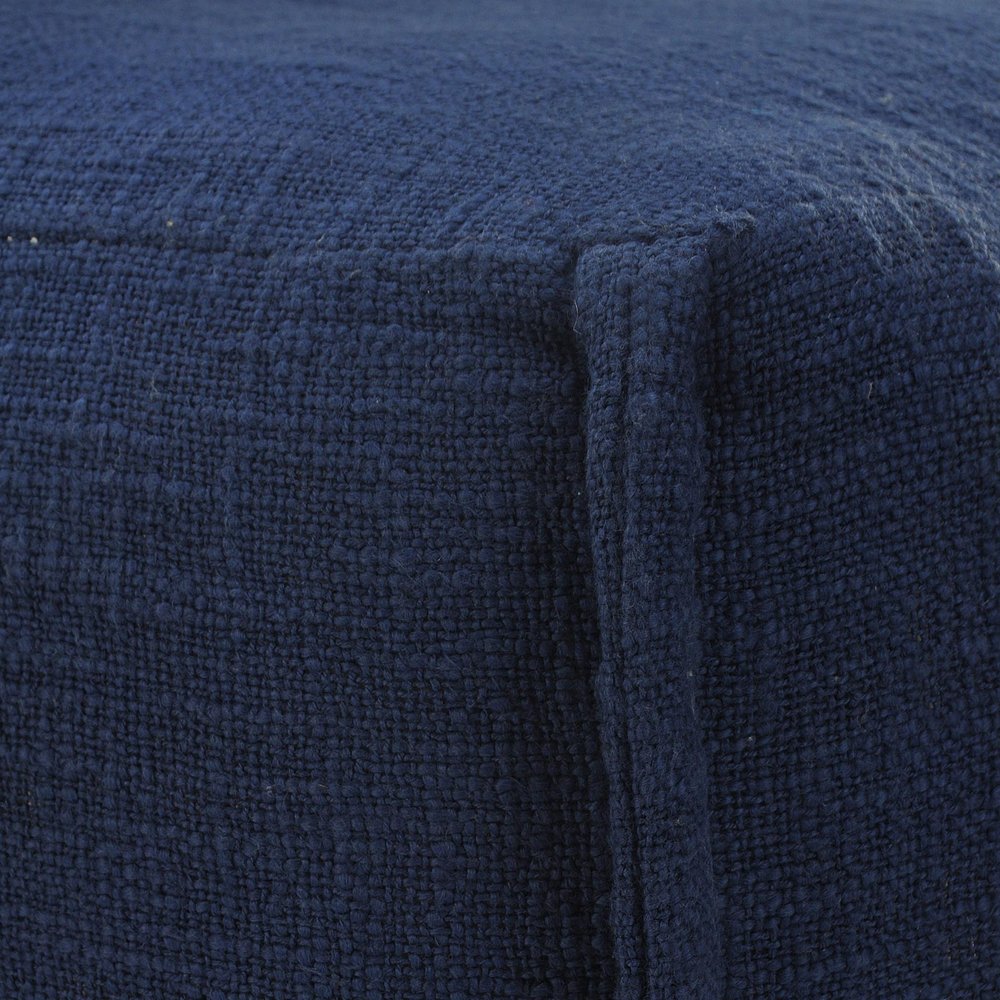 18" Blue Cotton Patchwork Pouf Ottoman