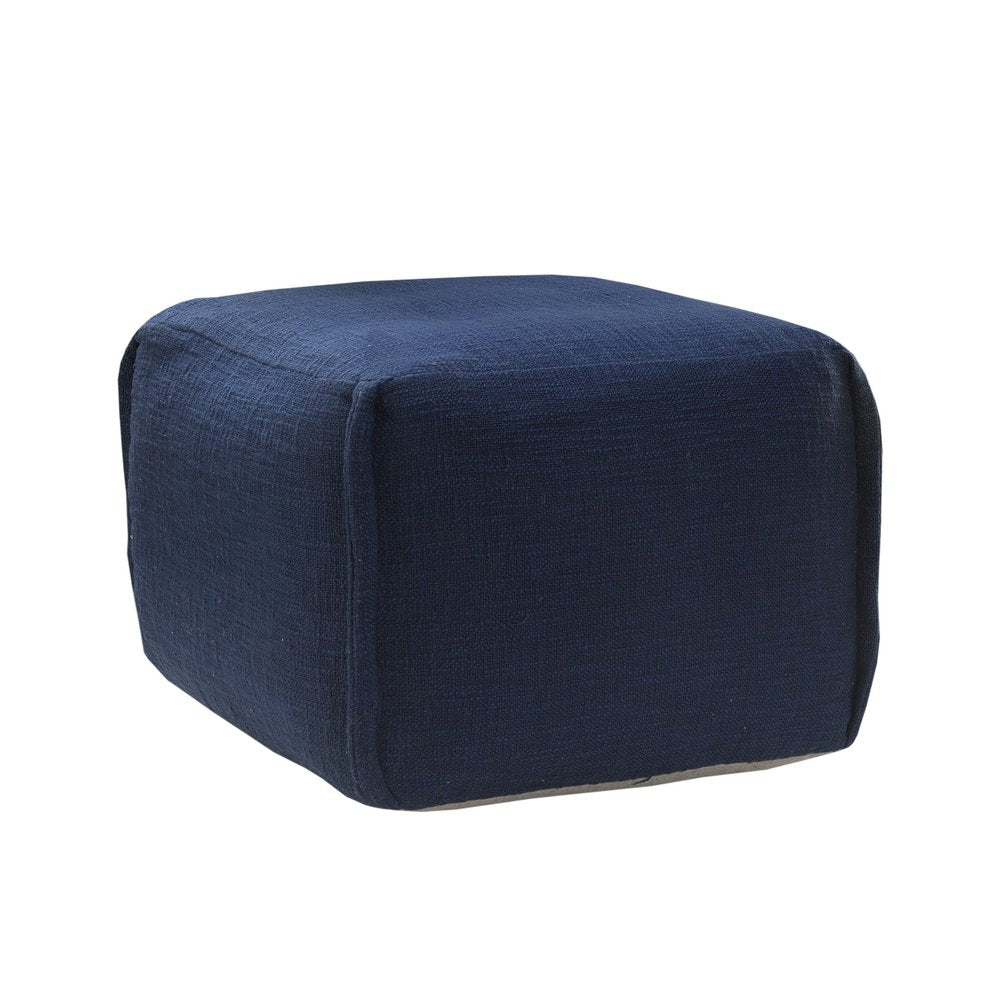 18" Blue Cotton Patchwork Pouf Ottoman