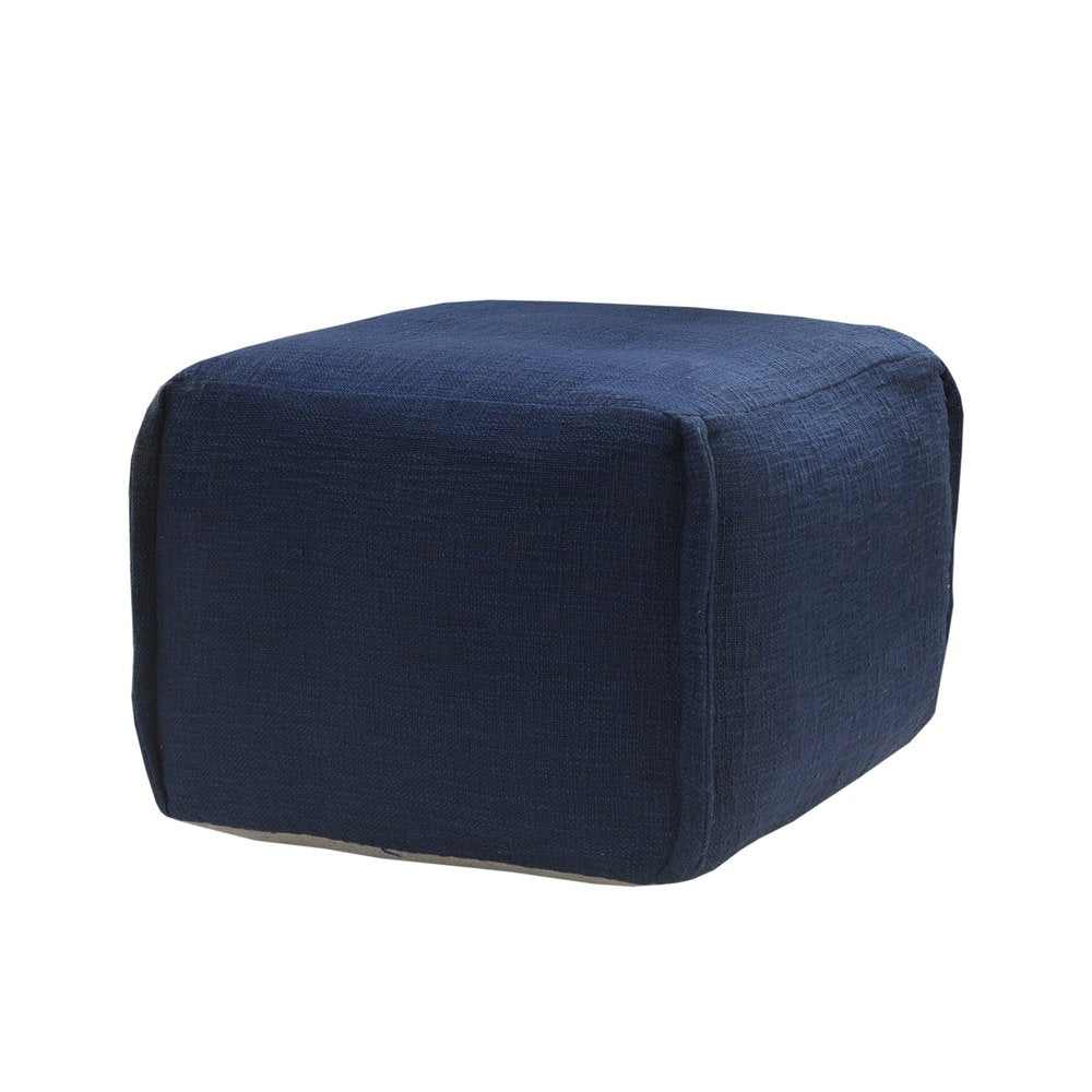 18" Blue Cotton Patchwork Pouf Ottoman
