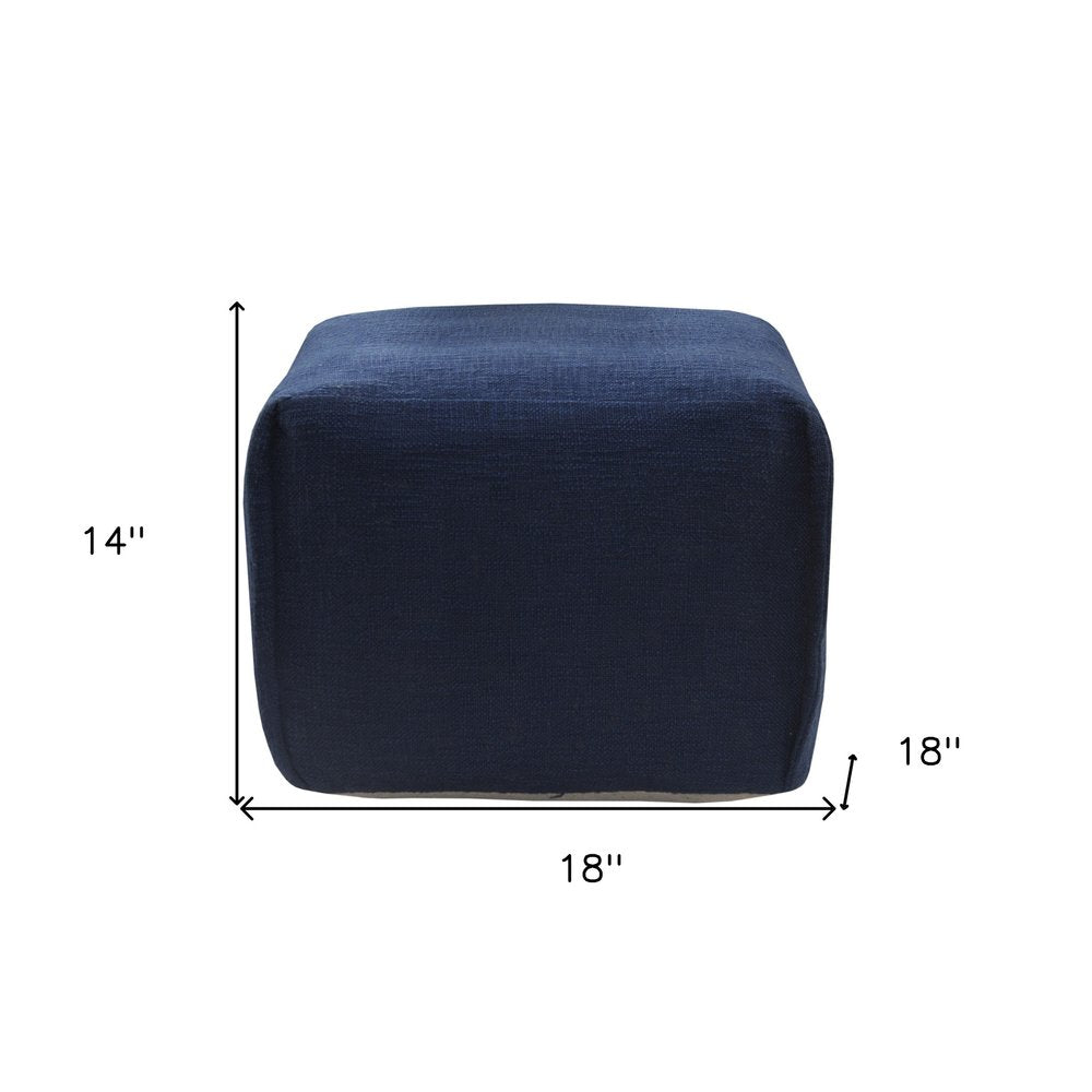 18" Blue Cotton Patchwork Pouf Ottoman