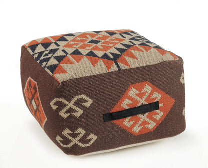 18" Brown Tribal Pouf Ottoman
