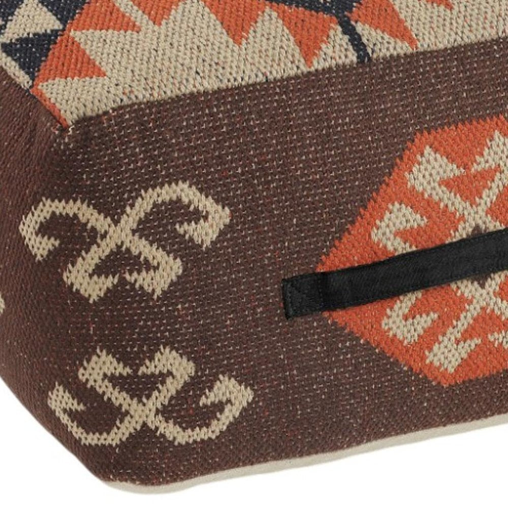 18" Brown Tribal Pouf Ottoman