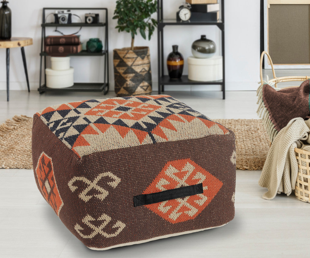 18" Brown Cotton Blend Ottoman