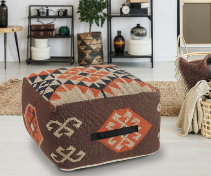 18" Brown Tribal Pouf Ottoman