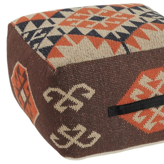 18" Brown Tribal Pouf Ottoman