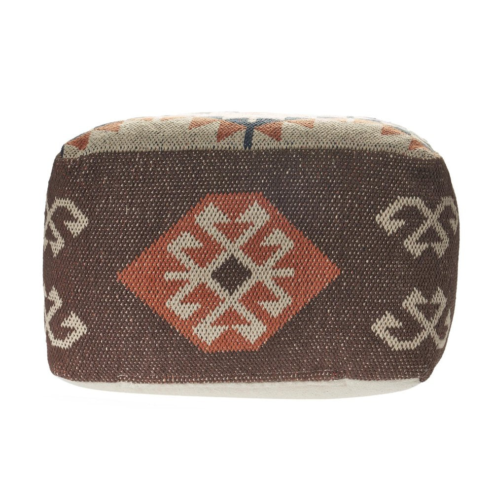 18" Brown Tribal Pouf Ottoman