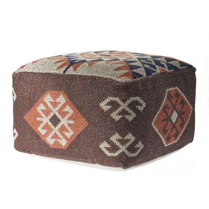 18" Brown Tribal Pouf Ottoman