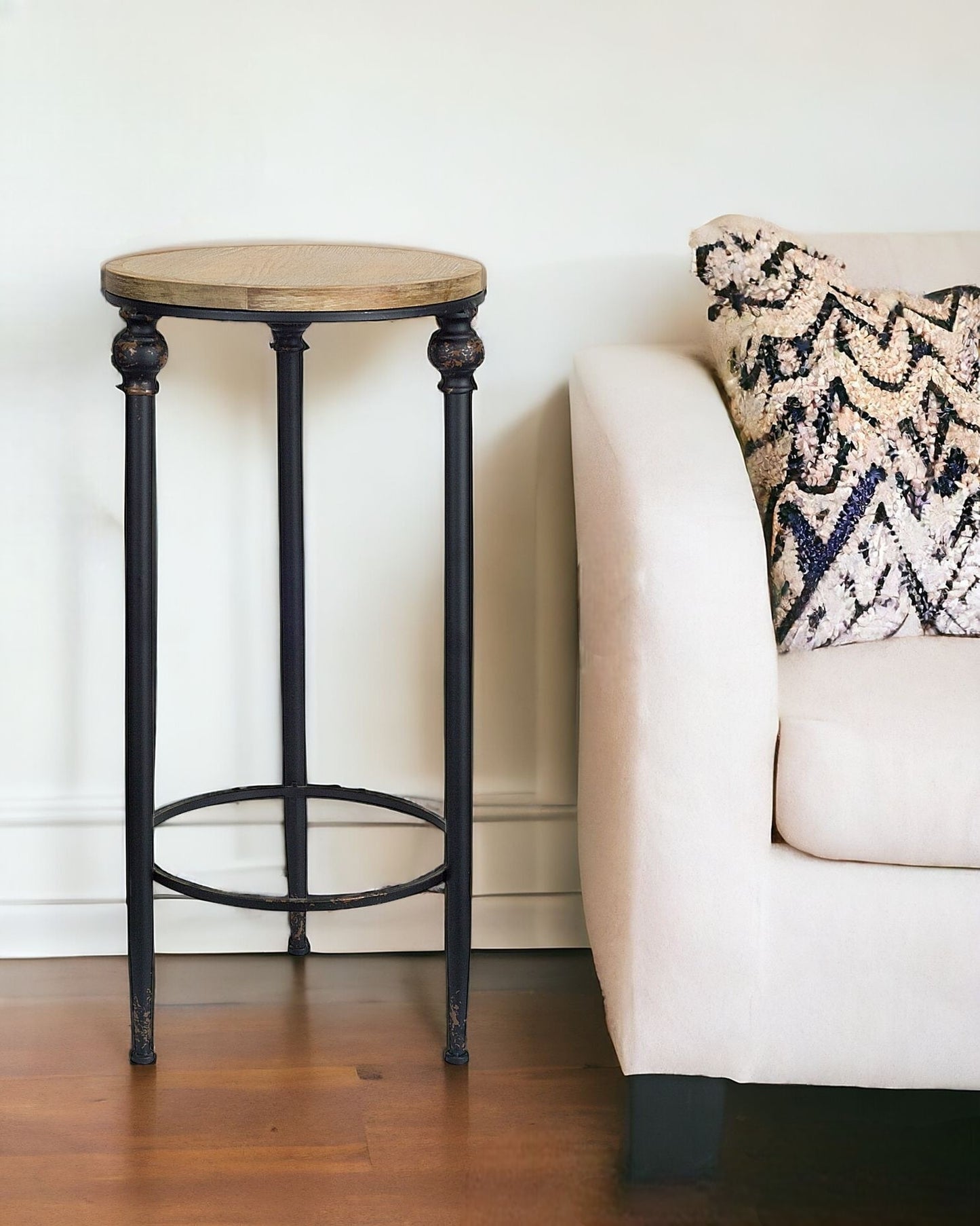 Set of Two 27" Black And Brown Round End Tables