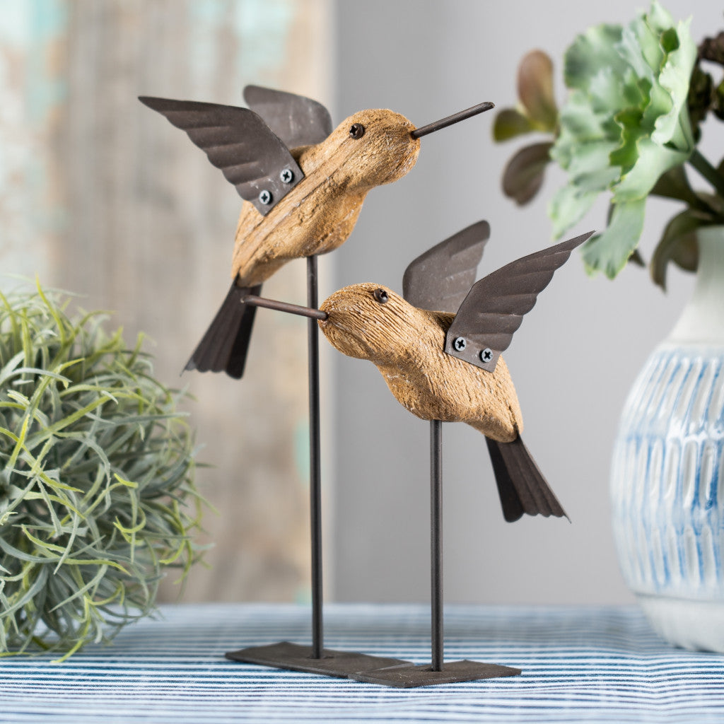Set Of Two 8" Natural Bird Bird Figurine