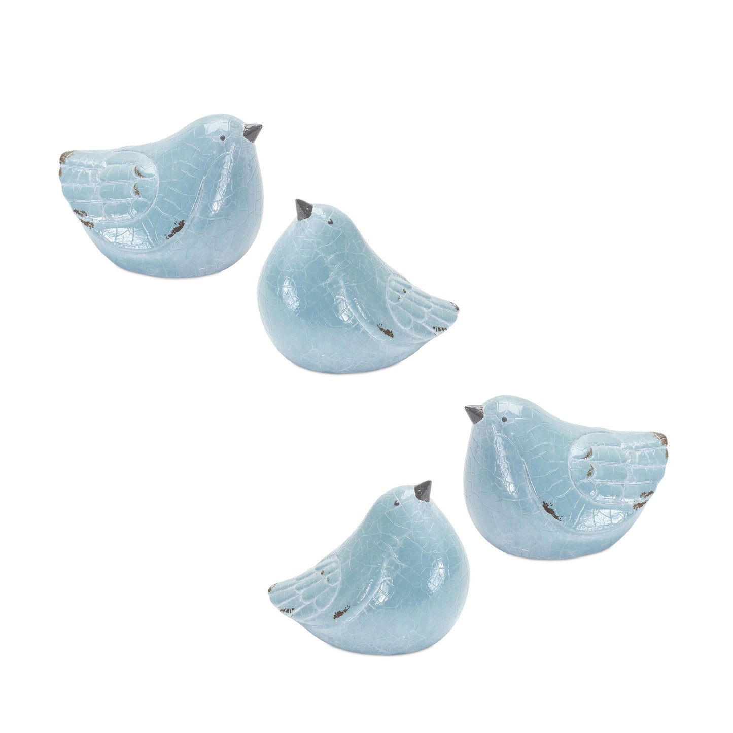 Set Of Four 4" Blue Resin Bird Bird Figurine