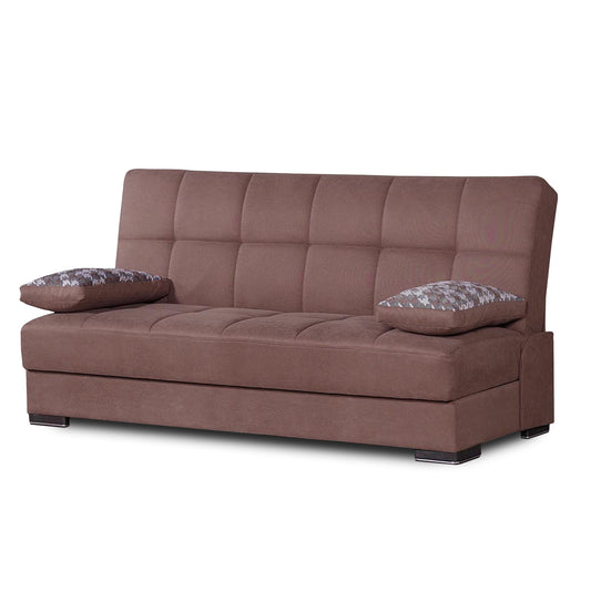 42" Brown Chenille And Brown Convertible Futon Sleeper Sofa With Toss Pillows