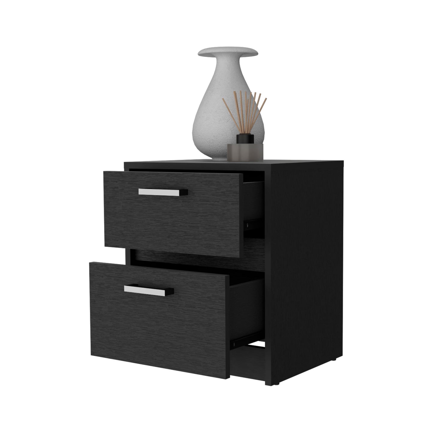 19" Black Two Drawer Nightstand With Integrated Tech