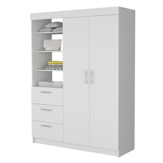 59" White Accent Cabinet Soft Close With Three Shelves And Three Drawers