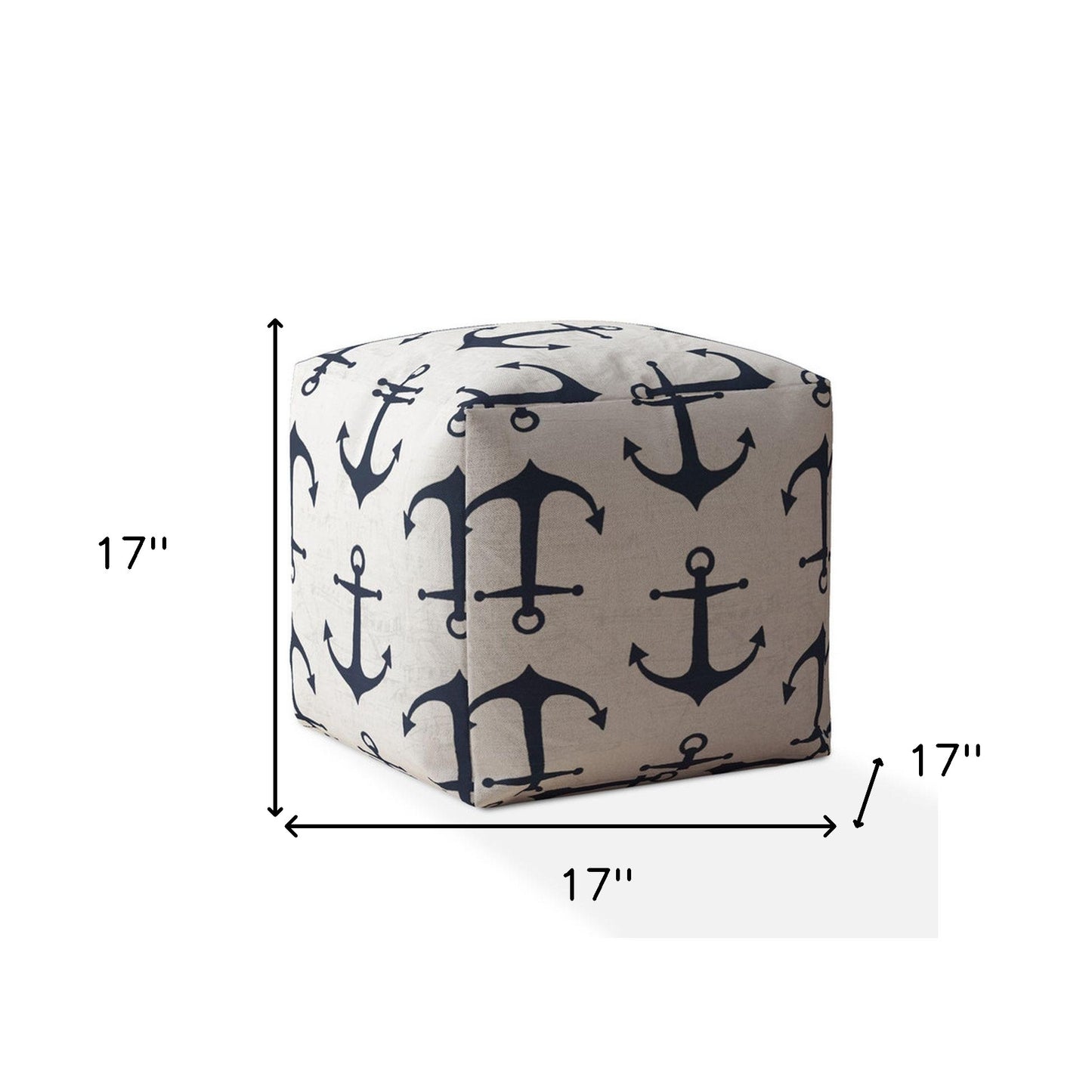 17" Blue and Gray Canvas Anchor Pouf Ottoman