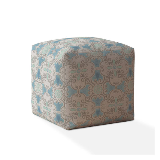 17" Blue Cotton Ikat Pouf Ottoman