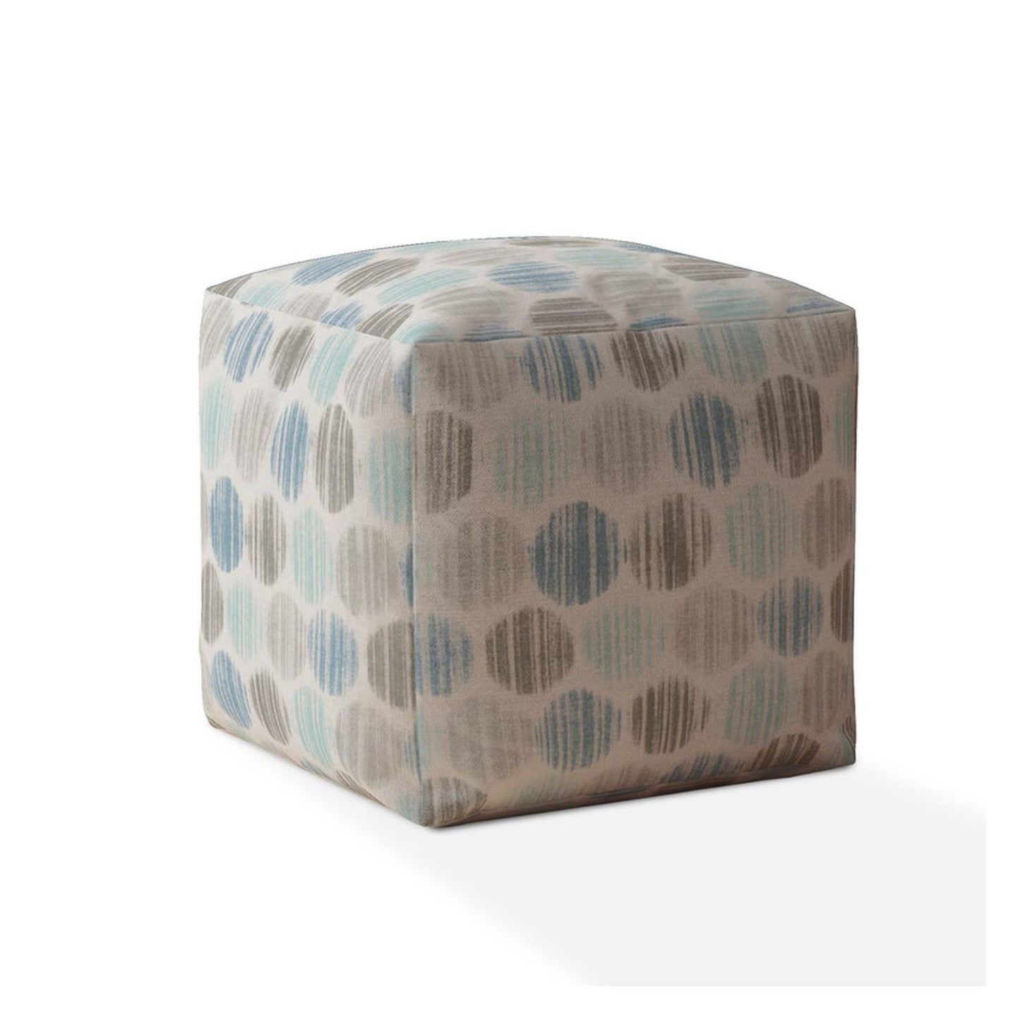 17" Blue Cotton Polka Dots Pouf Ottoman