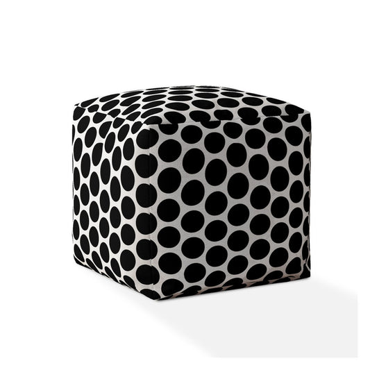 17" Black and White Cotton Polka Dots Pouf Ottoman