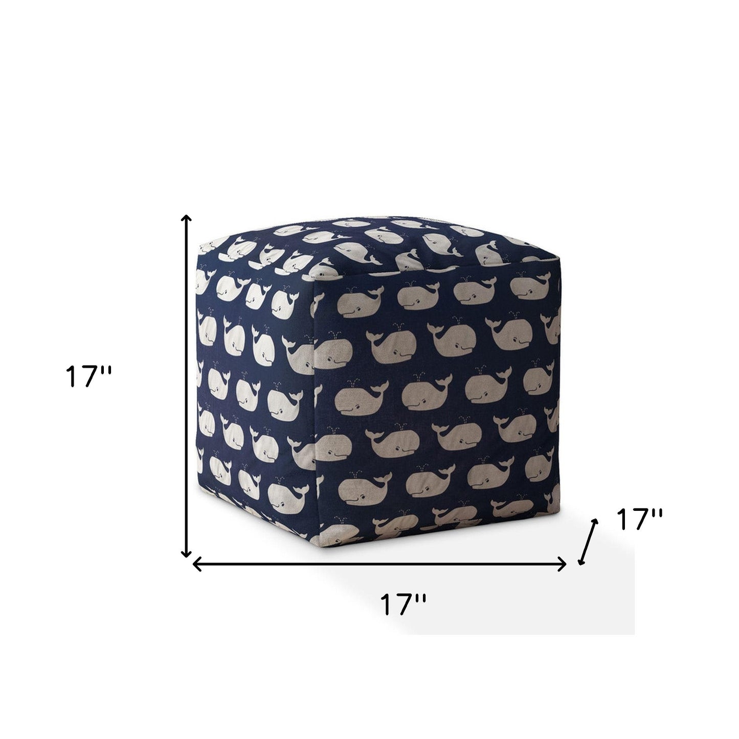 17" Blue and White Twill Animal Print Pouf Ottoman