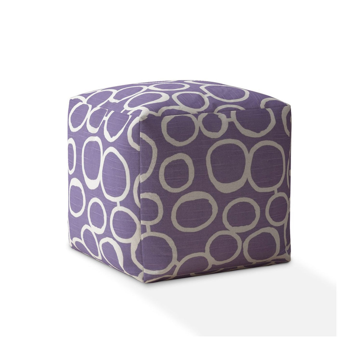 17" Purple and White Cotton Abstract Pouf Ottoman