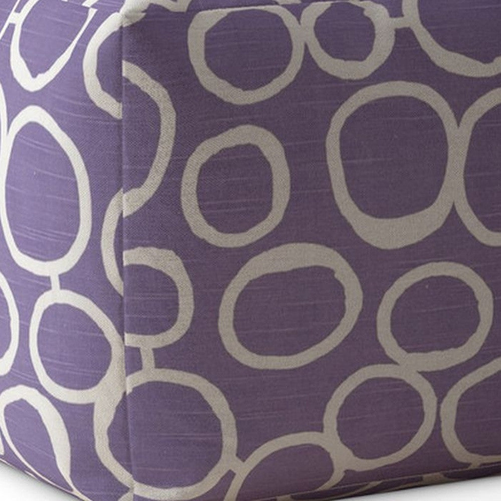 17" Purple and White Cotton Abstract Pouf Ottoman