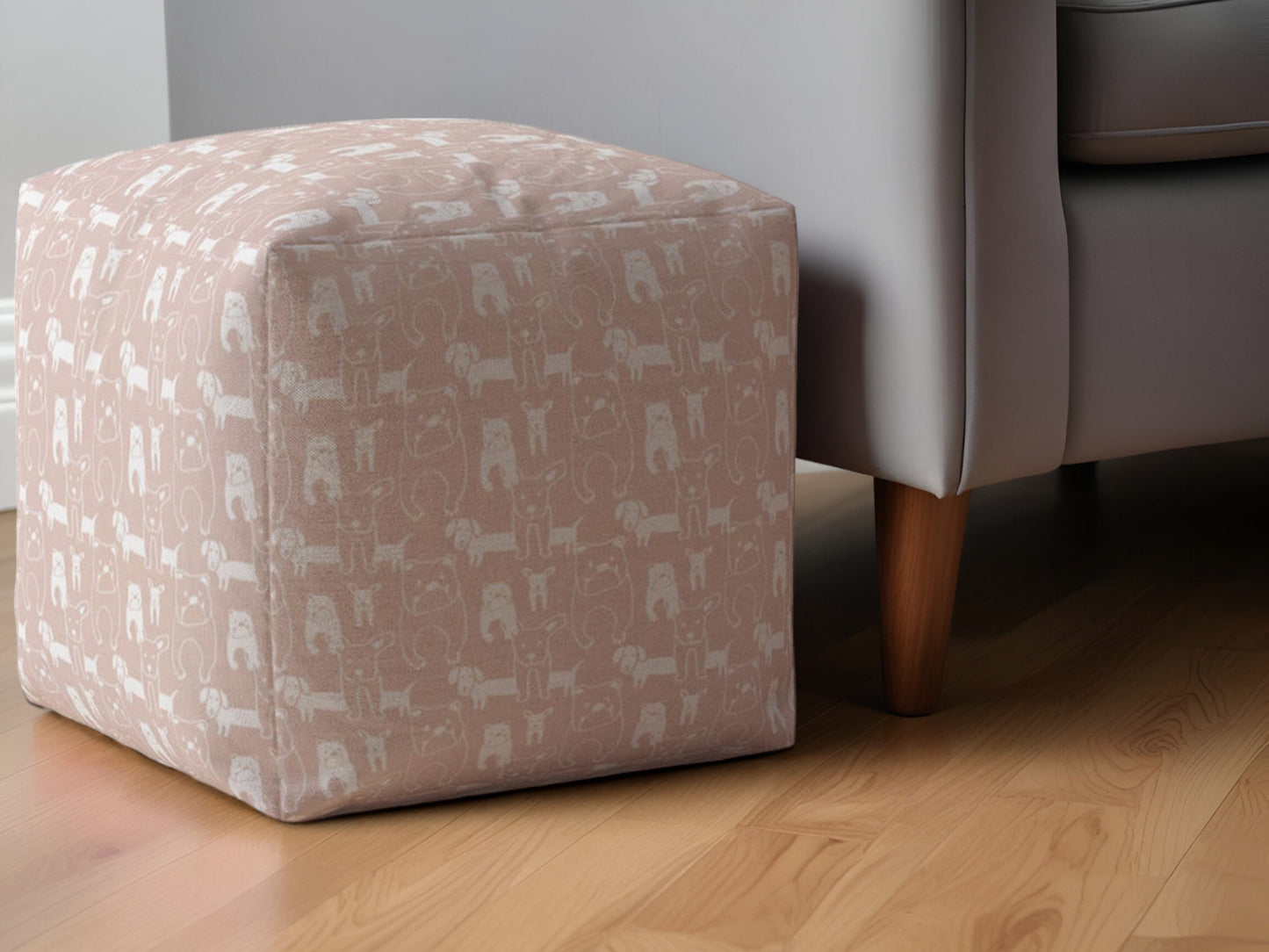 17" Pink Cotton Animal Print Pouf Ottoman