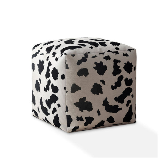 17" Black and White Twill Cow Print Pouf Ottoman