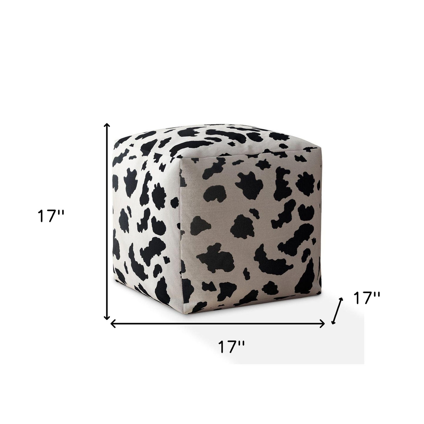 17" Black and White Twill Cow Print Pouf Ottoman