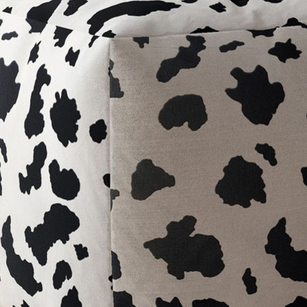 17" Black and White Twill Cow Print Pouf Ottoman