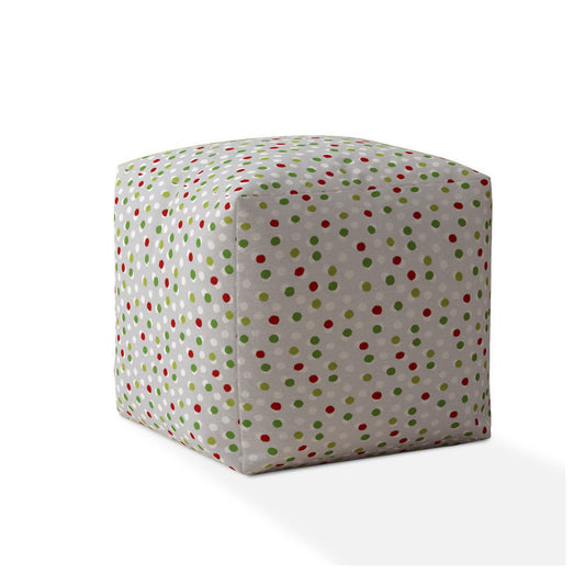 17" Green Cotton Polka Dots Pouf Ottoman