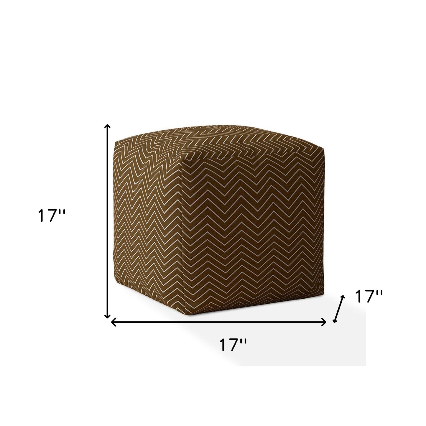 17" Brown Cotton Chevron Pouf Ottoman