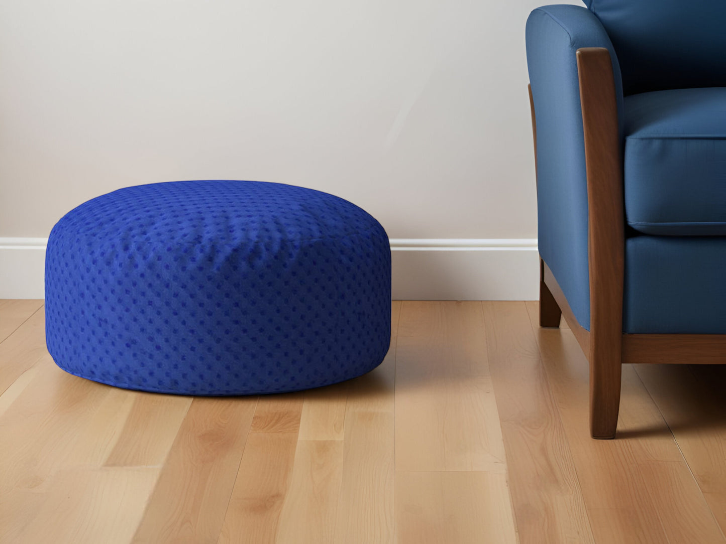 24" Blue Polyester Round Pouf Ottoman