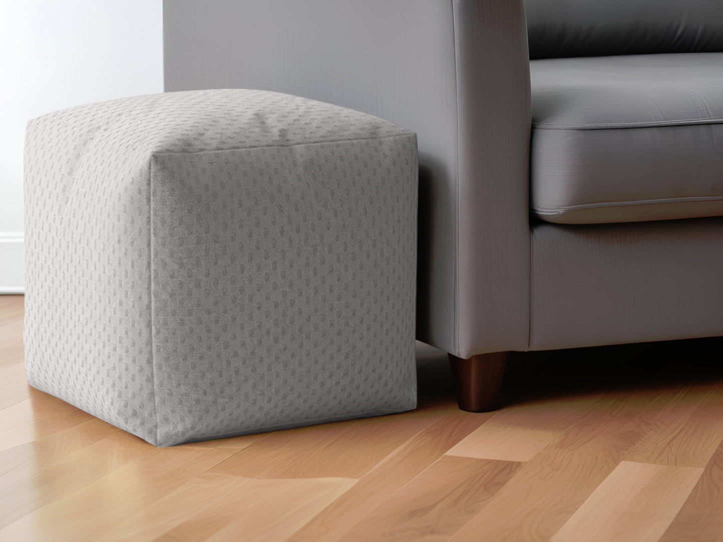 17" Gray Polyester Pouf Ottoman