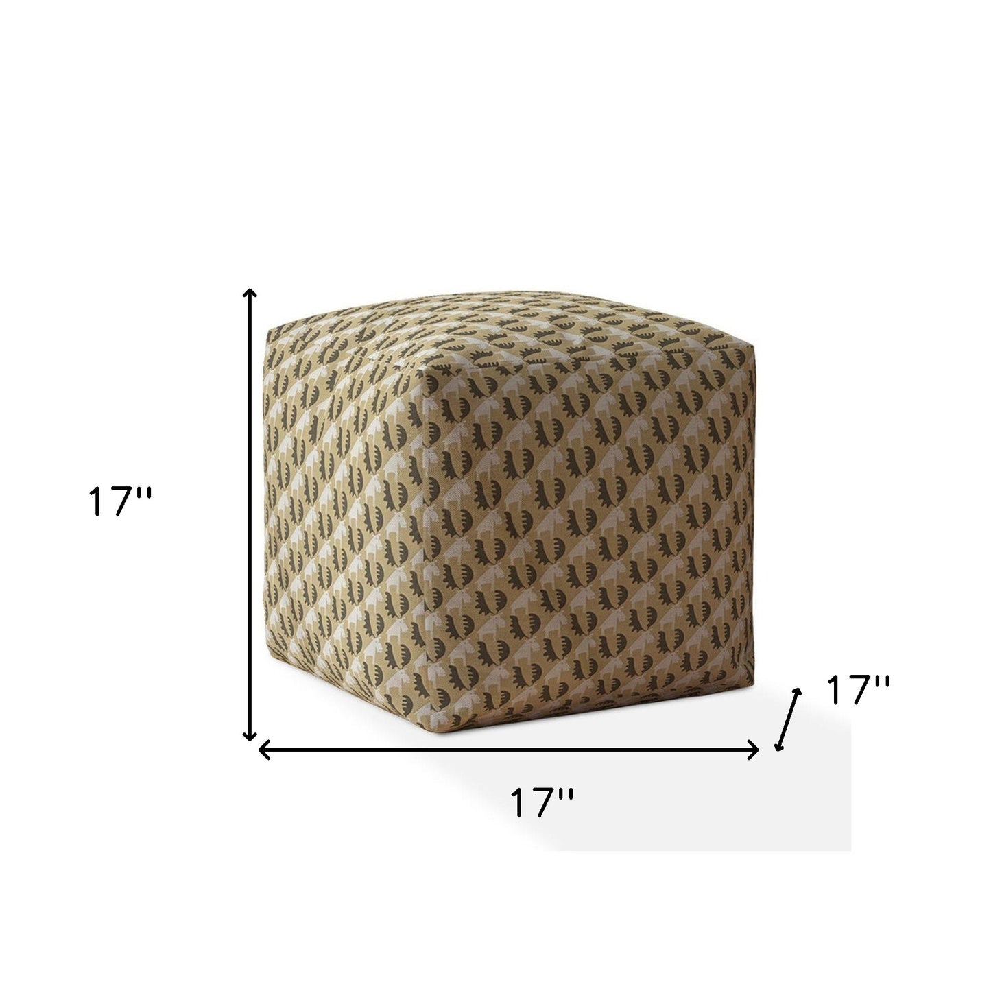 17" Beige Cotton Animal Print Pouf Ottoman