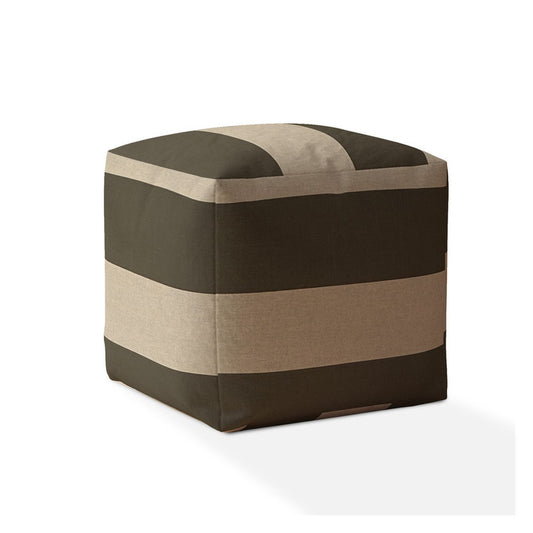 17" Green Cotton Striped Pouf Ottoman