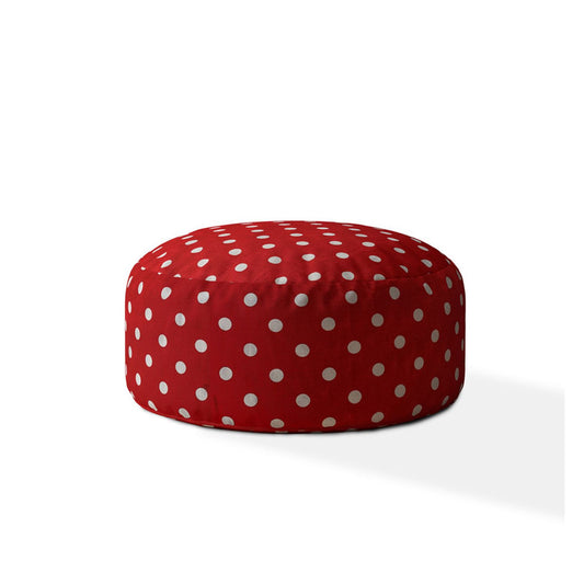 24" Red Cotton Round Polka Dots Pouf Ottoman