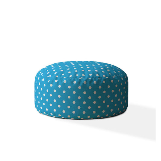 24" Blue Cotton Round Polka Dots Pouf Ottoman