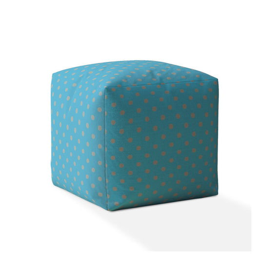 17" Blue Cotton Polka Dots Pouf Ottoman