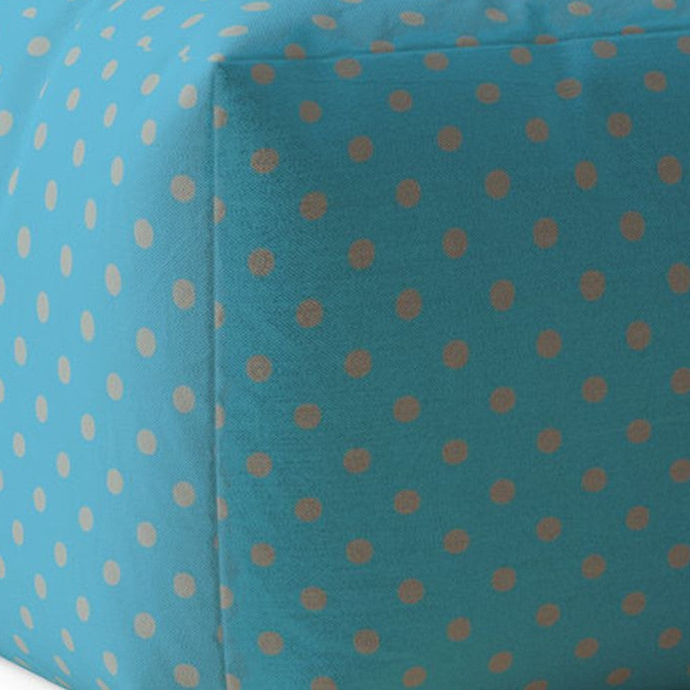 17" Blue Cotton Polka Dots Pouf Ottoman