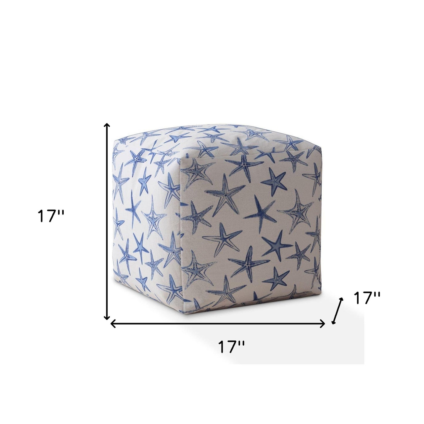 17" Blue and White Canvas Stars Pouf Ottoman