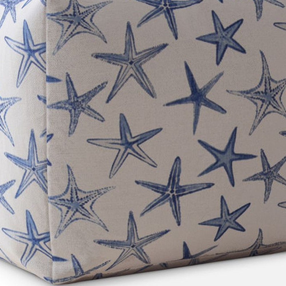 17" Blue and White Canvas Stars Pouf Ottoman