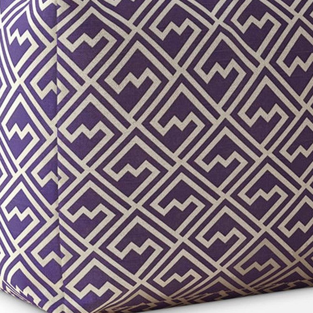 17" Purple and White Cotton Damask Pouf Ottoman