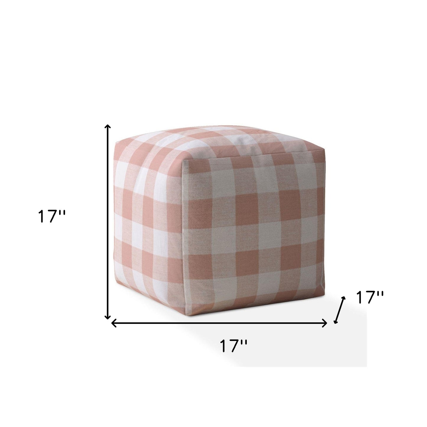 17" Pink And White Cotton Gingham Pouf Cover