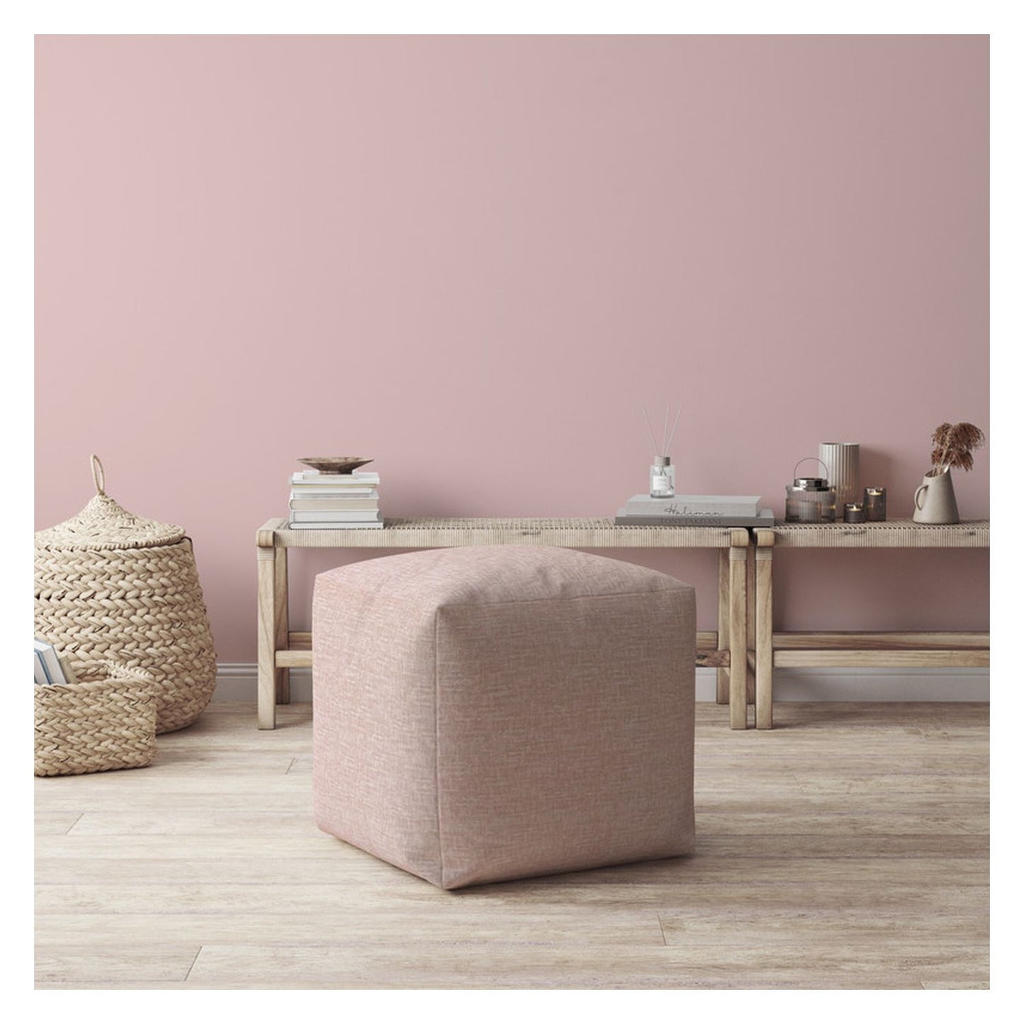 17" Pink Cotton Pouf Cover