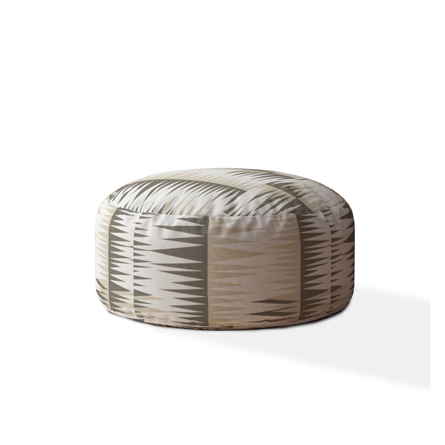 24" Beige Cotton Round Chevron Pouf Cover