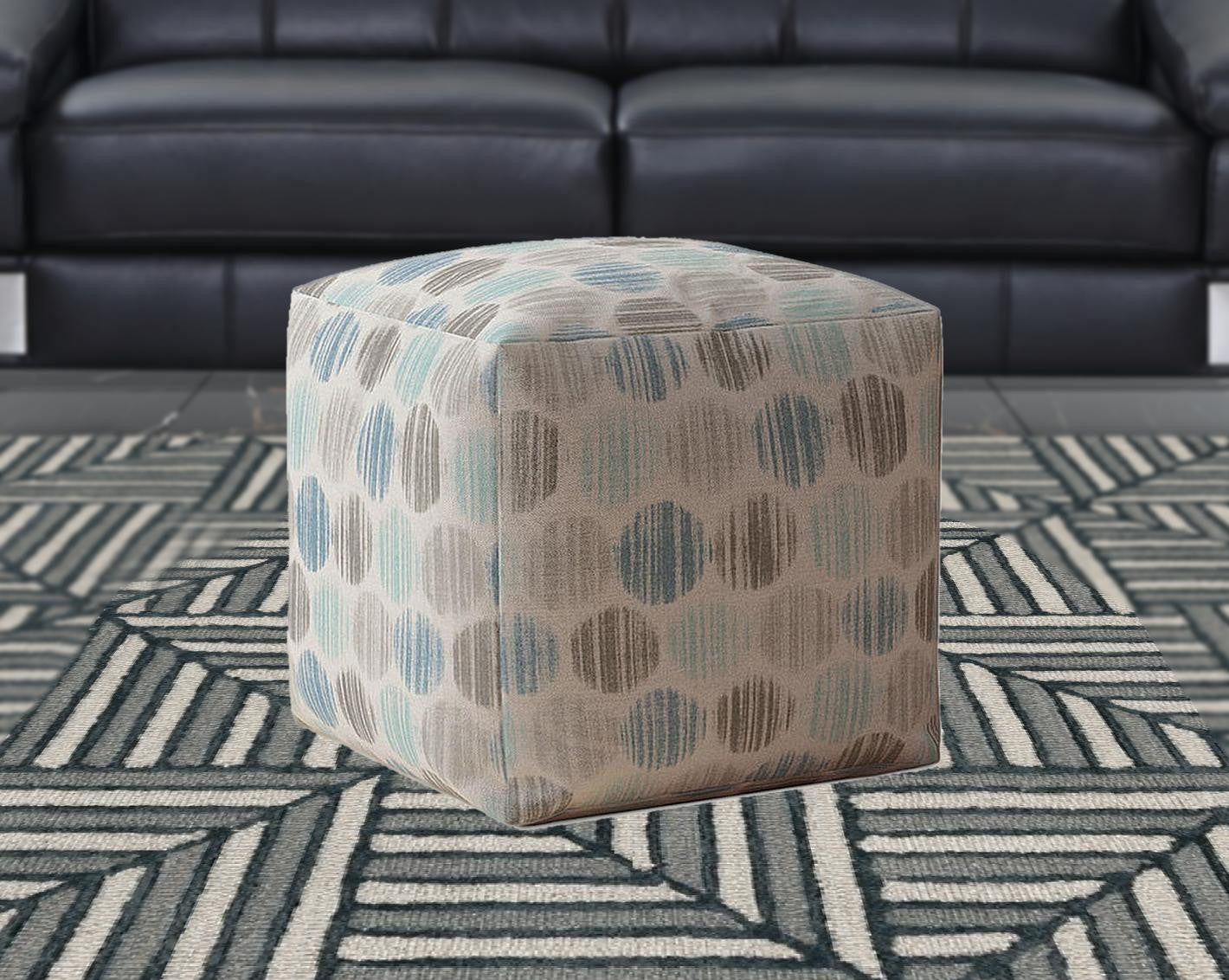 17" Blue Cotton Polka Dots Pouf Cover